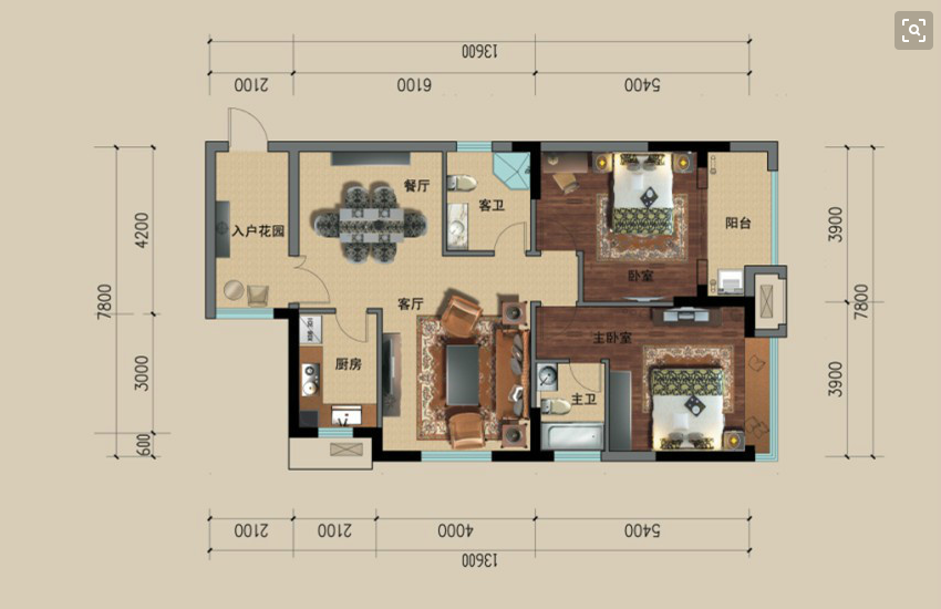 阳光田园国际81平复试精装修2房2卫