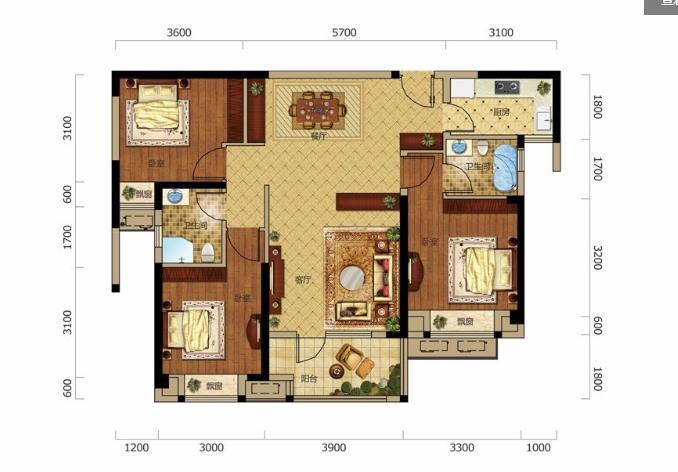 满庭春毛坯小三室