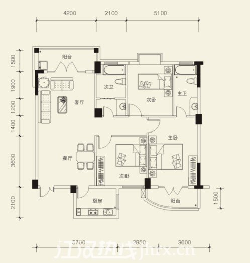 三房二厅二卫131.15㎡