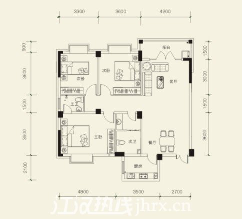 三房二厅二卫 126.36㎡