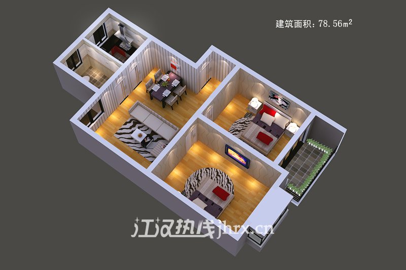 沔阳洲花园D户型（两室两厅一卫）