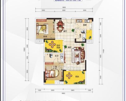 仙桃银湖城城际高铁旁毛坯小三房户型 