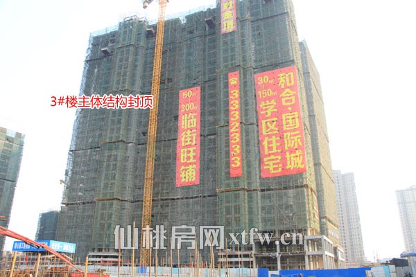 和合·国际城四期2月工程进度 1#楼与3#楼封顶