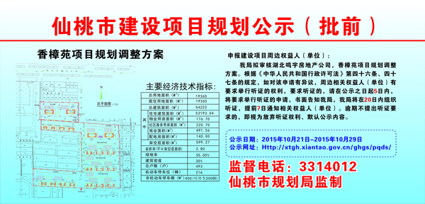 湖北鸣宇房地产公司香樟苑项目规划调整批前公示