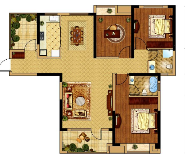 满庭春东边户型毛坯大三房双阳台南北通透采光 视野广阔一览无遗