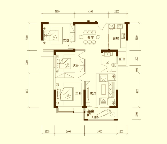时代天骄 毛坯小三房 楼层好 采光好 看房方便